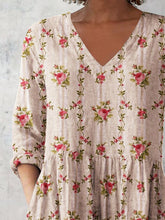 Load image into Gallery viewer, Women's Retro Floral Art Print Casual Cotton And Linen V-neck Top