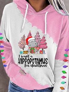 Women's I Want A Hippopotamus For Christmas Casual Hoodie