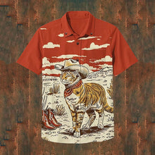 Load image into Gallery viewer, Men&#39;s Retro Western Cowboy Cat Print Cotton Blend Shirt