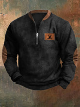 Load image into Gallery viewer, Men&#39;s Vintage Knit Print Zip-Up Sweatshirt