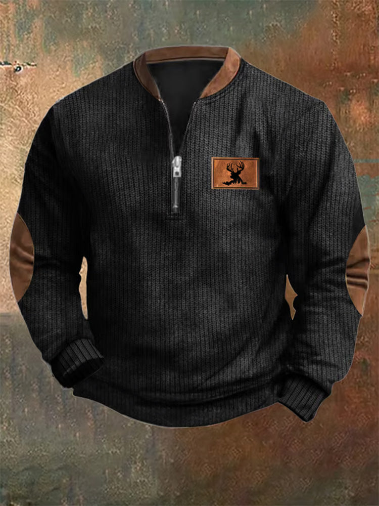 Men's Vintage Knit Print Zip-Up Sweatshirt