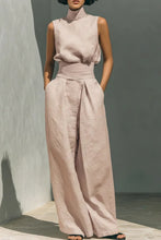 Load image into Gallery viewer, Women's Minimalist Cotton And Linen Blend Sleeveless Blouse And Wide-leg Pants Set