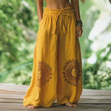 Load image into Gallery viewer, Bohemian Holiday Style Retro Linen Floral Ethnic Totem Print Casual Pants