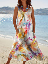 Load image into Gallery viewer, Women's Rainbow  Art Print Casual Linen Dress