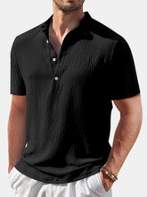 Load image into Gallery viewer, Men's Casual Solid Color Comfortable Cotton And Linen Stand Collar Short-sleeved Shirt