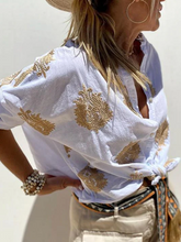 Load image into Gallery viewer, Casual embroidered cotton and linen shirt top