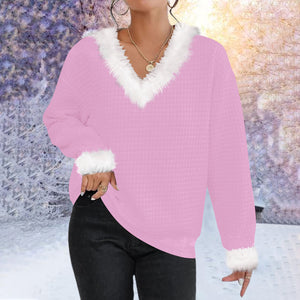 Women's Fluffy Holiday Waffle Sweatshirt.