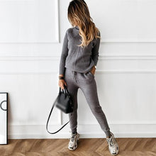 Load image into Gallery viewer, Ladies High-Neck Solid Color Fashion Casual Set
