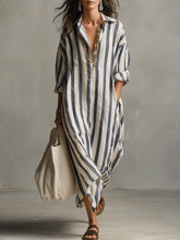 Load image into Gallery viewer, Casual Striped Shirt Bohemian Style Maxi Dress