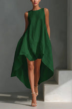 Load image into Gallery viewer, Women's White Linen Fabric Sleeveless Midi Dress With Round Neck &amp; Asymmetric Hem