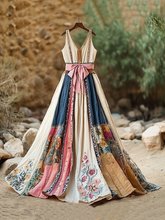 Load image into Gallery viewer, Women's Vintage Floral Art Linen Dress 0957