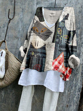 Load image into Gallery viewer, Cute Cat Japanese Art Patchwork Linen Blend Tunic