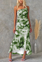 Load image into Gallery viewer, Deja Mesh Overlay Floral Print One Shoulder Ruched Stretch Maxi Dress