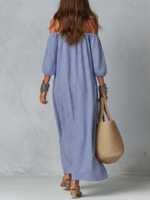 Load image into Gallery viewer, Blue And White Striped Off-the-shoulder Loose-fitting Resort Dress
