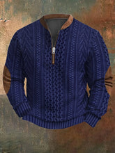 Load image into Gallery viewer, Men's Vintage Knit Print Zip-Up Sweatshirt