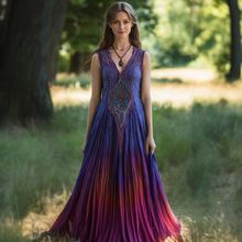 Load image into Gallery viewer, Vintage Viking Tribal Celtic Knot Life Of Tree Patchwork Art Linen Tank Dress