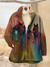 Load image into Gallery viewer, Retro Gradient Horse Art Print Casual Denim Jacket