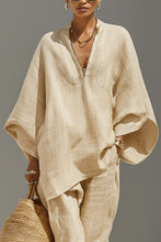 Load image into Gallery viewer, Women's Neutral Linen Set With Asymmetric Hem &amp; Minimalist Design, Sophisticated Daily-Casual Style Set
