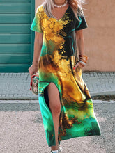 Load image into Gallery viewer, Women&#39;s Watercolor Splash Fluid Art V-Neck Casual Maxi Dress