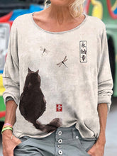 Load image into Gallery viewer, Women's Japanese Art Cat Print Long Sleeve T-shirt