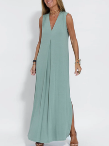 Elegant Solid Color Sleeveless Maxi Dress