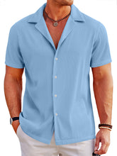 Load image into Gallery viewer, Men's Casual Solid Color Ribbed Cuban Collar Short-sleeved Shirt