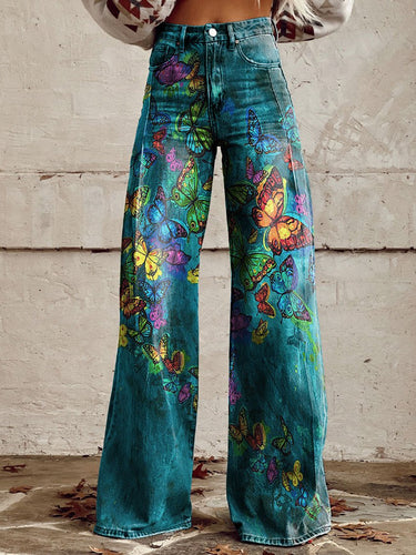 Women's Vintage Western Cowboy Wild Print Casual Wide Leg Pants