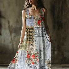 Load image into Gallery viewer, Vintage Lace Floral Geometric Patchwork Women's Linen Vest Dress 12ff