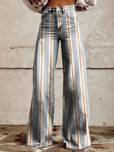 Women's Vintage Print Casual Wide Leg Pants