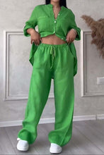 Load image into Gallery viewer, Casual solid color cotton and linen pants two-piece set