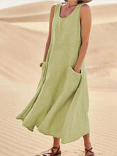 Load image into Gallery viewer, Women Sleeveless Sundress Elegant Round Neck Cotton Linen Solid Long Tank Casual Summer Dress