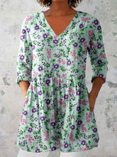Load image into Gallery viewer, Women's Elegant Floral Pattern Round Neck Cotton and Linen Top
