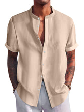 Load image into Gallery viewer, Men's Summer Stand Collar Vertical Stripe Jacquard Solid Color Short Sleeve Shirt