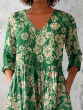 Load image into Gallery viewer, Women's Elegant Floral Pattern Round Neck Cotton and Linen Top