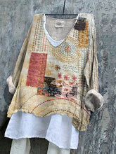 Load image into Gallery viewer, Vintage Patchwork Flowers Sashiko Art Linen Blend Blouse
