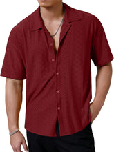 Load image into Gallery viewer, Men's Summer Solid Color Jacquard Lapel Short Sleeve Shirt