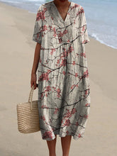 Load image into Gallery viewer, Women's Plum Blossom Print Pocket Linen Dress