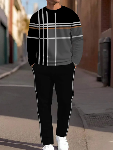 Men's Simple Colorblock Round Neck Casual Sports Set 091