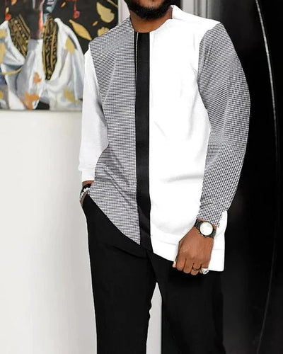 Men's Casual Color Blocking Long Sleeve Walking Suit-005