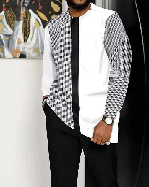 Men's Casual Color Blocking Long Sleeve Walking Suit-005