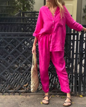 Load image into Gallery viewer, Casual Solid Color V-Neck Shirt &amp; Pants Cotton Linen Two-Piece Set
