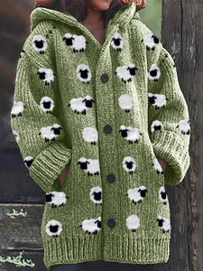 Lovely Fuzzy Sheep Pattern Cozy Hooded Cardigan