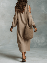 Load image into Gallery viewer, Relaxed Bohemian Cold-Shoulder Linen Midi Dress