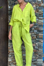 Load image into Gallery viewer, Casual Solid Color V-Neck Shirt &amp; Pants Cotton Linen Two-Piece Set