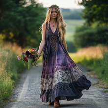 Load image into Gallery viewer, Vintage Viking Tribal Celtic Knot Embroidery Gradient Art Linen Tank Dress