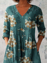 Load image into Gallery viewer, Women's Elegant Floral Pattern Round Neck Cotton and Linen Top