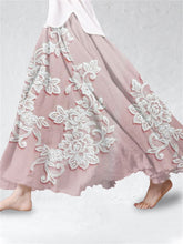 Load image into Gallery viewer, Vintage Floral Lace Embroidered Linen Blend Flowy Skirt