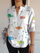 Load image into Gallery viewer, Watercolor Tropical Fish Art Printed Women's Casual Long Sleeve Comfortable Cotton Shirt