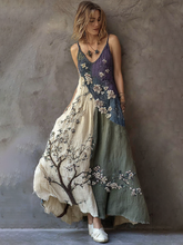 Load image into Gallery viewer, Classy Gradient Japanese Sakura Cherry Blossoms Embroidered Pattern Linen Suspender Long Dress