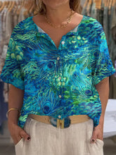 Load image into Gallery viewer, Women's Peacock Pattern Art Print Front And Back Wear Short Sleeve Cotton Shirt